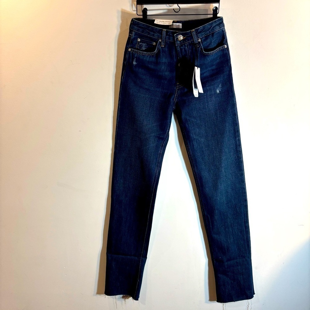ZARA Sz 2 The High Rise Straight Samurai Selvedge Distressed Button Fly NEW